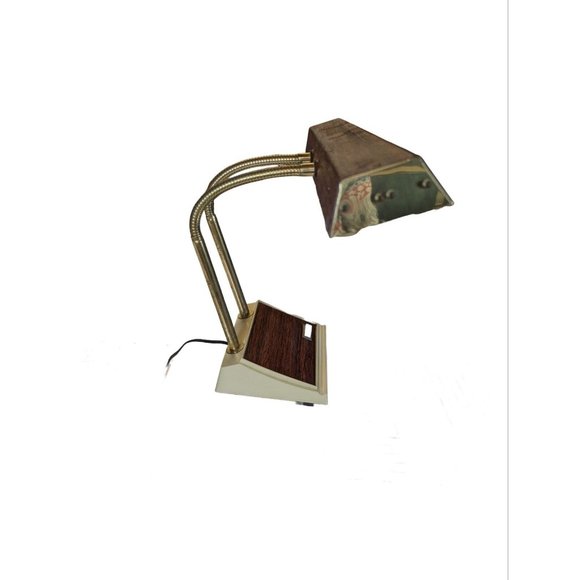 TENSOR Double Gooseneck Desk Lamp Brass Toned Vtg Mid Century Modern Wood Grain - Picture 3 of 9